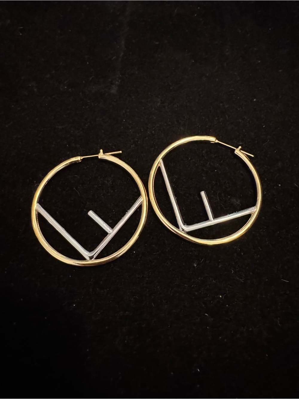 Fendi Two-Tone Gold Hoop Earrings with Geometric Silver Accent